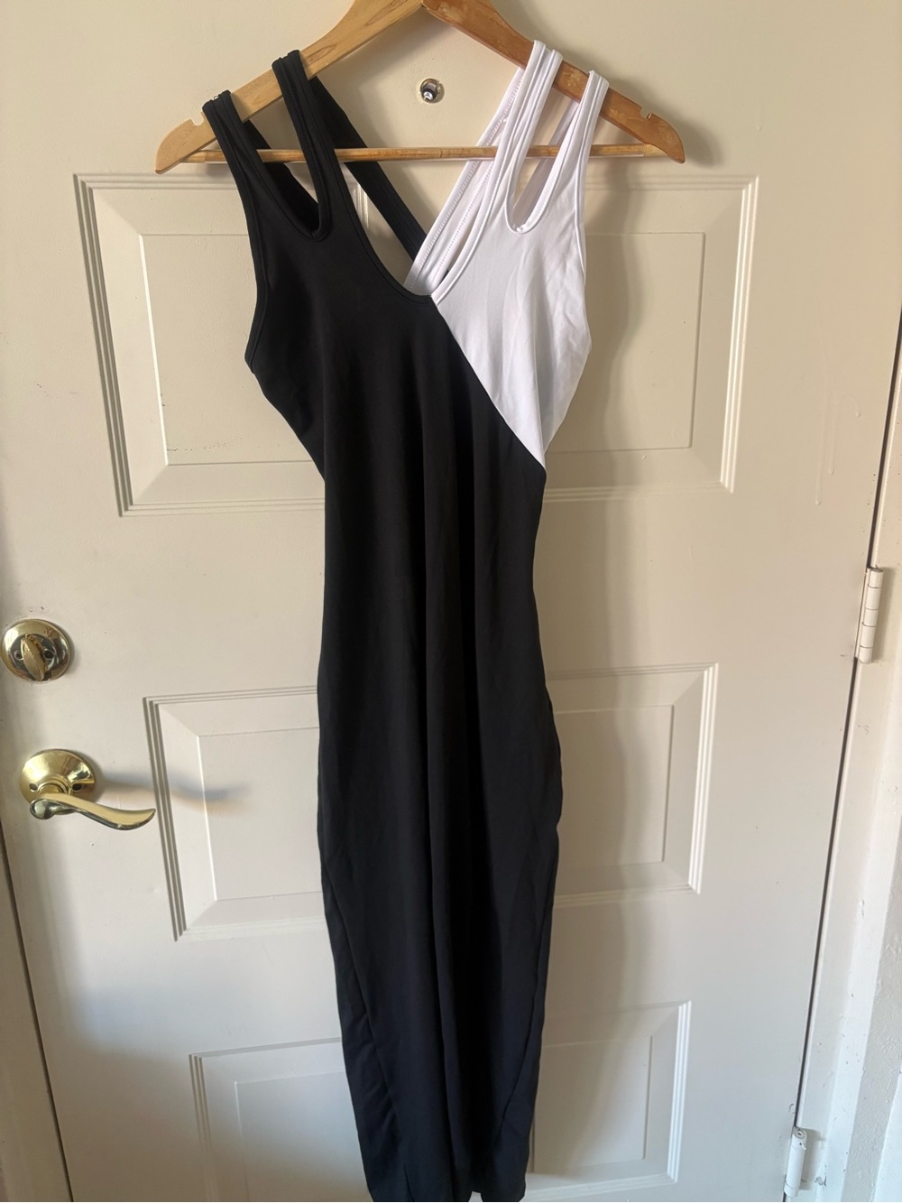 SHEIN Black and White Diagonal Colorblock Maxi Dress